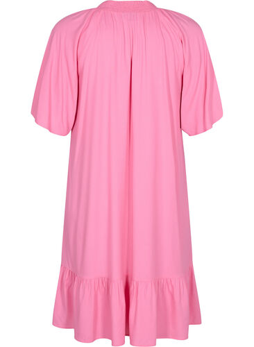 Viscose jurk met korte mouwen en v-hals, Aurora Pink, Packshot image number 1