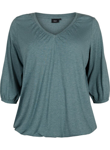 Gemêleerde blouse met v-hals, Sea Pine Mélange, Packshot image number 0