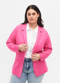 Basic blazer met knoop en sierzakken, Shocking Pink, Model