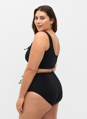 Bikinislip met hoge taille en koordje, Black, Model image number 1