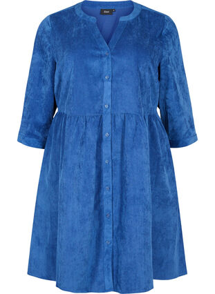 Fluwelen jurk met 3/4-mouwen en knopen, Estate Blue, Packshot image number 0