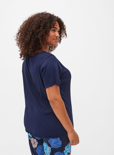 Nachthemd met korte mouwen en kanten randje, Peacoat, Model image number 1