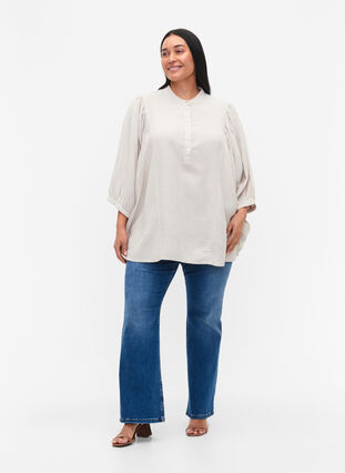 Viscose-Linen Mix Shirt Blouse met 3/4 Mouwen, Moonbeam, Model image number 2